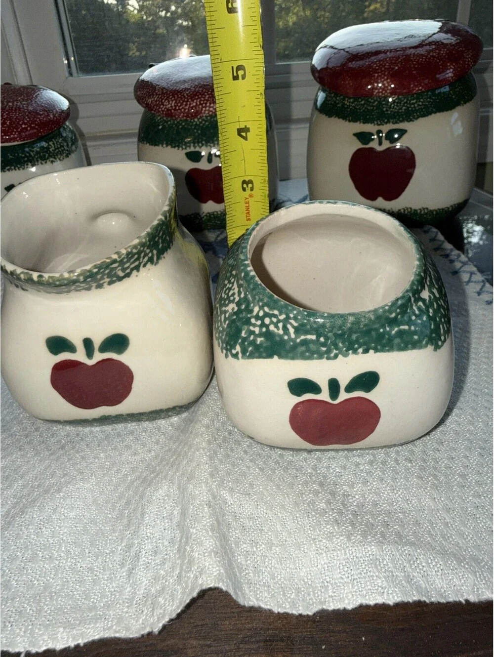 Ceramic Apple Pattern Kitchen Canister Set, creamer set; 5 pc Cream Red Green
